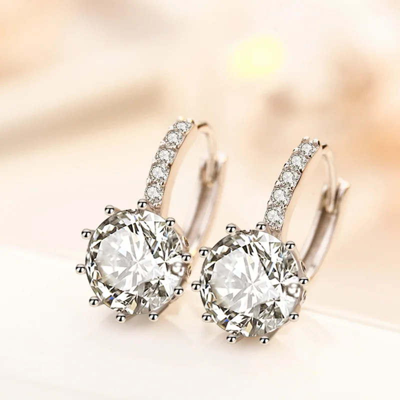 

New Fashion Shining Rhineston Crystal Hoop Earrings Simple 925 Sterling Silver Geometric Round Earrings Hoops Earrings for Women