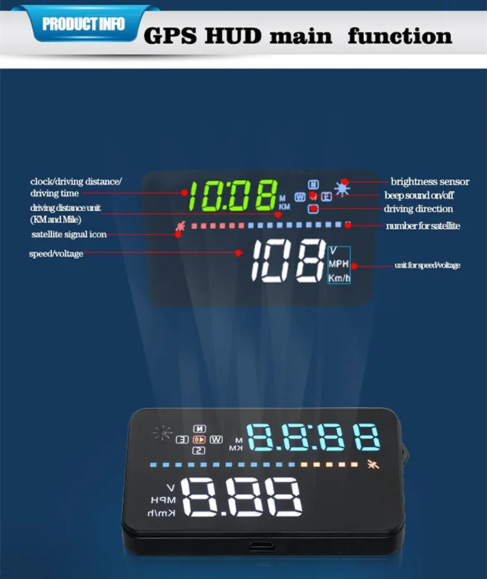 "A3 3,5" gps HUD Дисплей на голову автомобильный-Стайлинг Hud Дисплей превышение скорости Предупреждение лобовое стекло проектор сигнализация Система универсальный авто"
