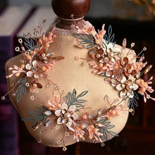 Ободки для волос невесты ручной работы с цветами, головной убор невесты, стразы, свадебные аксессуары для волос, вечерние украшения для волос