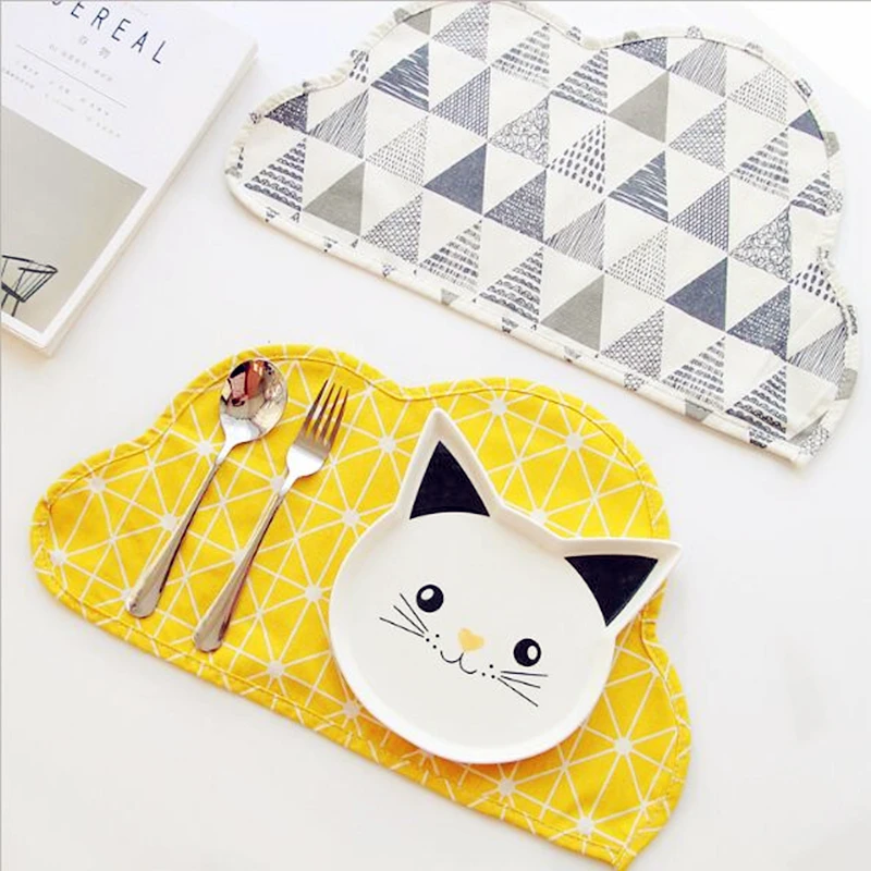 Us 2 92 25 Off Cfen A S 1pc Cloud Shape Knitted Table Mat Cotton Placemat Children Dining Plate Holder Drink Coasters Decor 47x28 5cm In Mats
