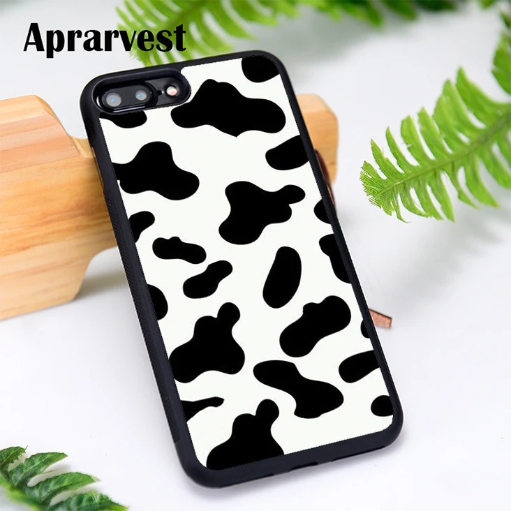 

Aprarvest Silicone Phone Case Cover For iPhone 6 6S 7 8 Plus 5 5S SE X XS MAX XR Cow Print Black White