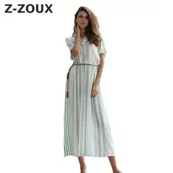 Z-ZOUX женское платье в богемном стиле в полоску длинное платье курортная кисточка пляжное платье v-образный вырез с коротким рукавом летние