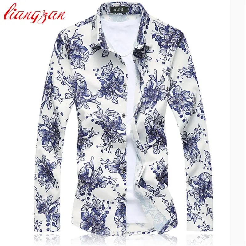 

Men Cotton Shirts Brand Design Plus Size 5XL 6XL 7XL Slim Fit Autumn long Sleeve Floral Printed Dress Shirt Chemise Homme F2302