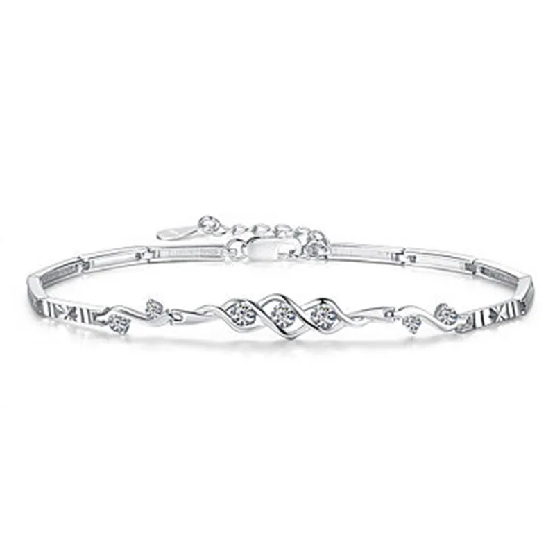 

100% 925 sterling silver new arrival shiny crystal ladies'bracelets women jewelry wholeslae drop shipping Anti allergy gift