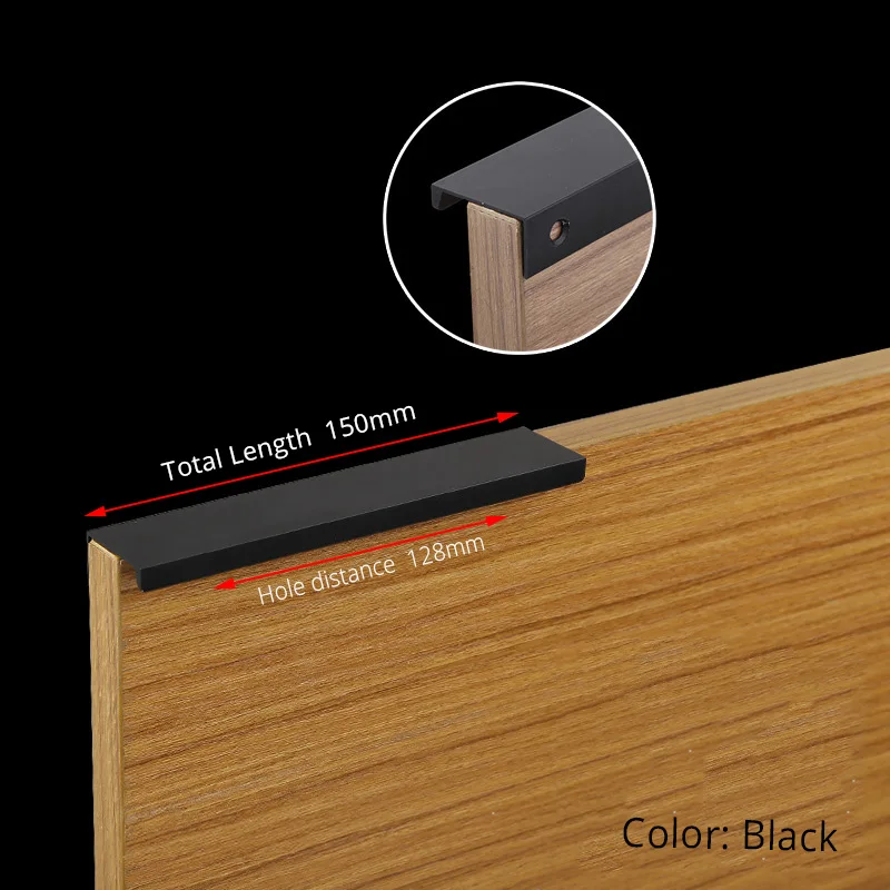 Sleek Black & Silver Hidden Cabinet Handles - Zinc Alloy Drawer Pulls & Knobs