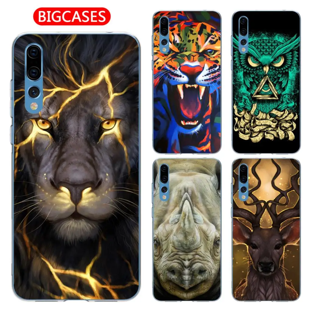 

BIGCASES For Huawei P20 Pro Case Cover 6.1" Soft TPU Silicone Cool Lion Tiger Leopard Deer Gorilla Painted Protective Phone Case