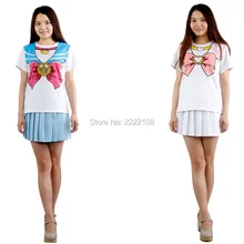 2017 Nueva Lolita Kawaii Cosplay Sailor Moon Crystal Fake Bowknot Corta camiseta nueva Camiseta Ropa de Mujer, Envío Libre gratis