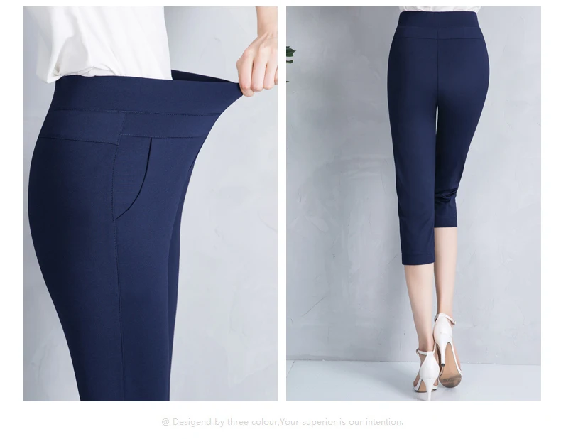 Плюс размер 5XL Весна Лето среднего возраста Женские карманы высокие Капри по талии брюки повседневные широкие прямые брюки
