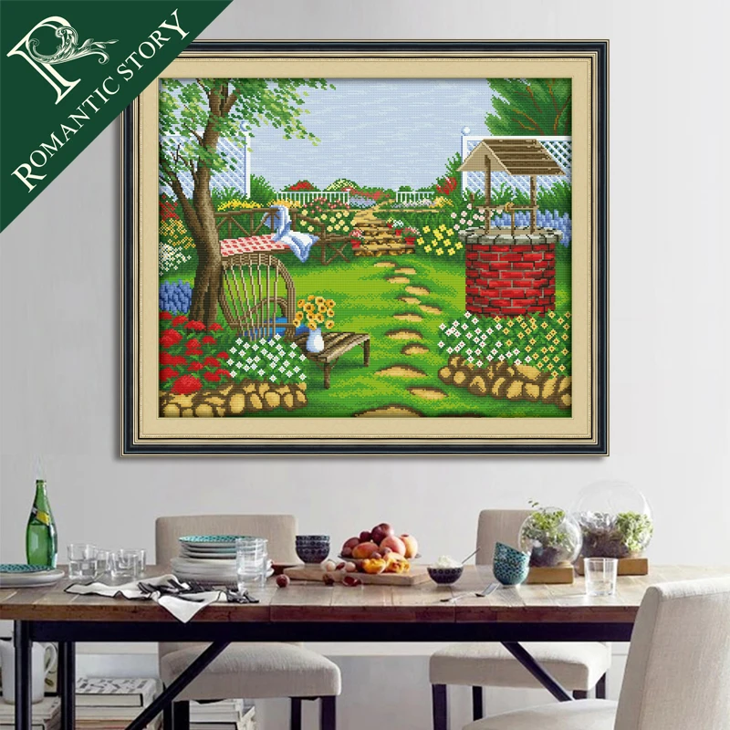 

Romantic Story Pastoral Scenic Home Decoration Painting Cross Stitch Handmake Needlework DMC Cross-Stitch Sets For Embroidery