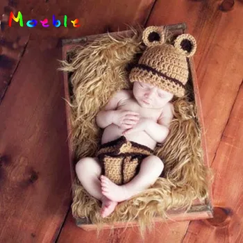 

Cute Bear Design Infant Baby Unisex Photo Props Soft Crochet Baby Hat and Diaper Set for Fotografia Newborn Coming Home Outfits