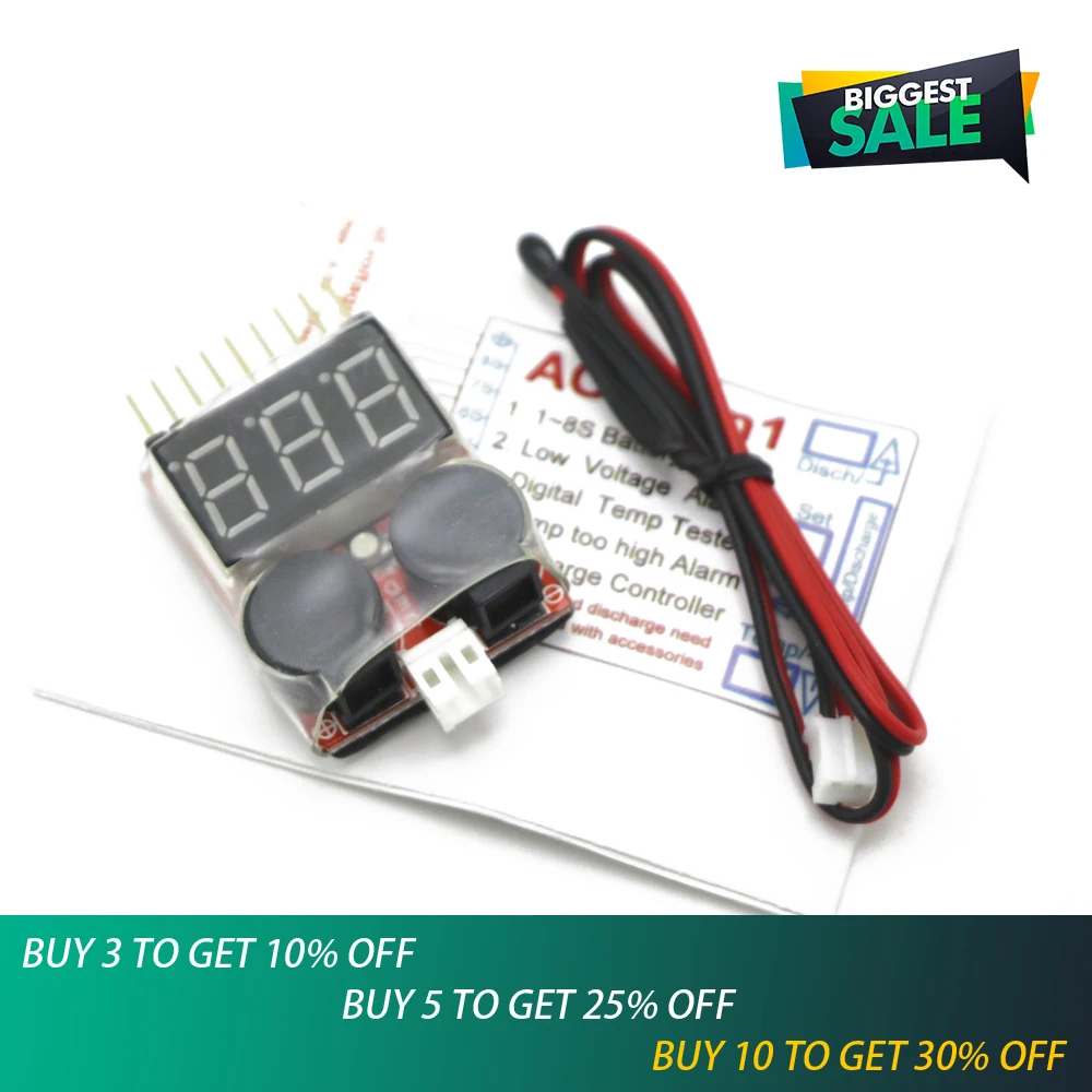 

1pcs High Quality AOKoda 5 in 1 1-8S Battery Voltage Tester Buzzer for RC Models Drone Helicopter