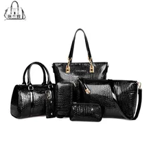 6 PCS/Set Women Handbag Crocodile Pattern Composite Bag Stone Women Messenger Bags Shoulder bag Purse Wallet PU Leather Handbags