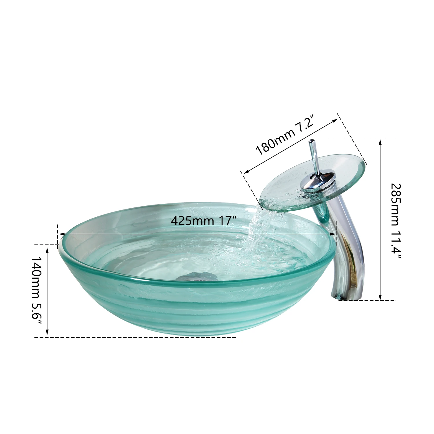 Torayvino Ванная комната раковина кран набор хромированный водопадный смеситель полированные Смесители воды круглый прозрачный закаленный стеклянный сосуд Раковина