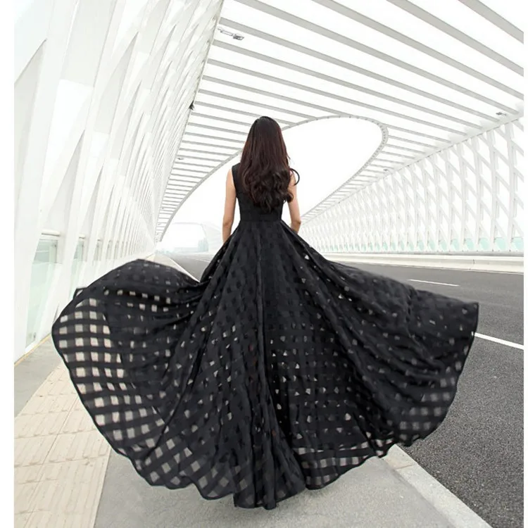 2018 на заказ пляжное праздничное черное бальное платье из органзы длиной до