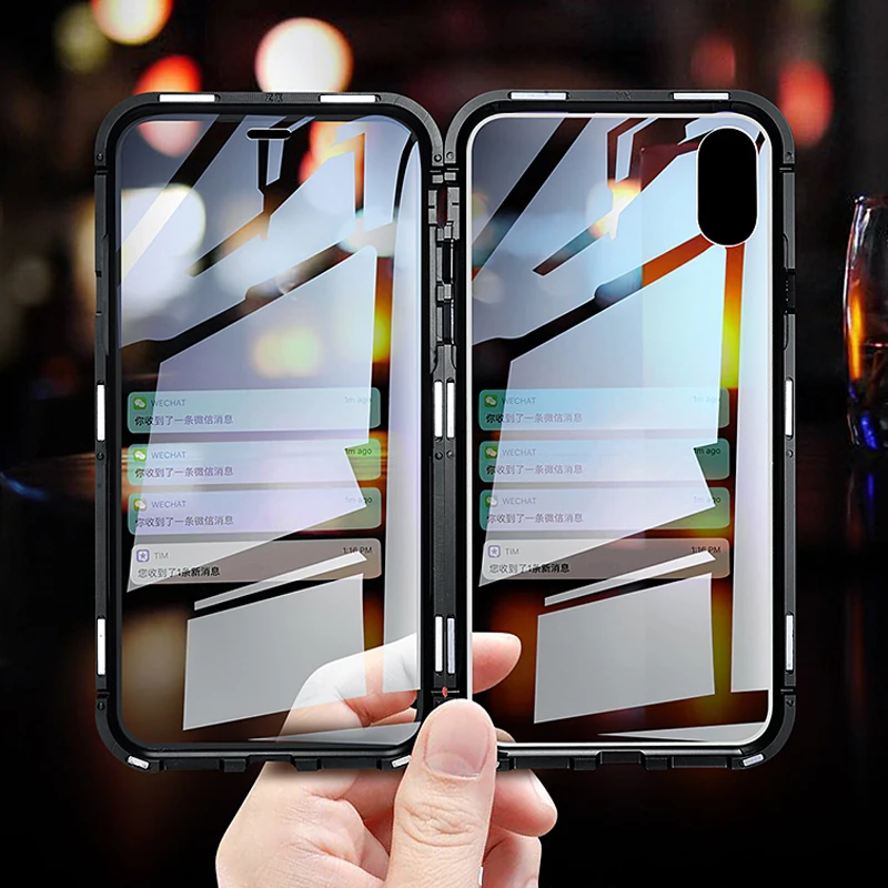 360 Full Body Magnetic Glass Case For Apple coque iPhone 7 8 Plus X XS Max Metal Bumper Cover etui 8Plus 7Plus |