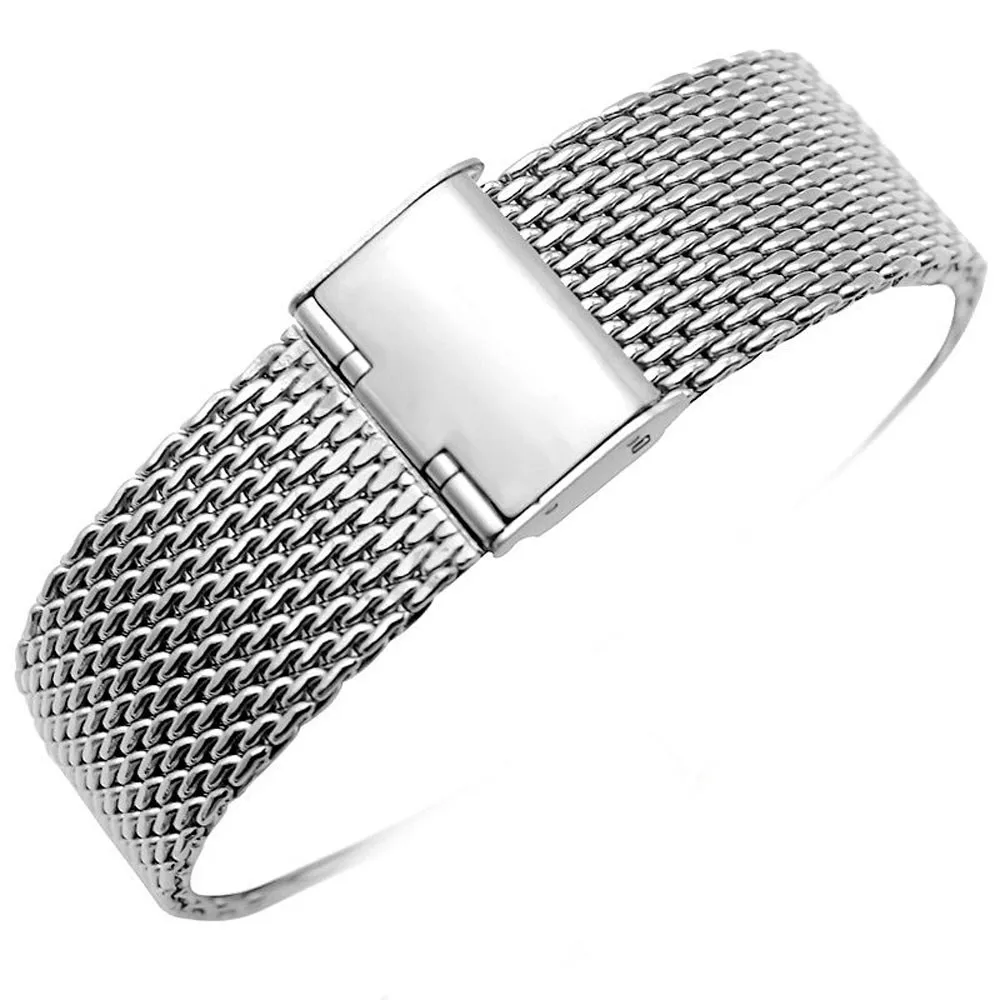 

High Quality White Stainless Steel Bracelet Watch Wristband Mesh Replacement Quartz Strap 20mm