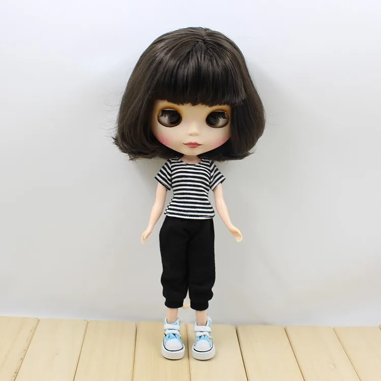 Neo Blythe Doll with Black Hair, Crossed Eyes, White Skin, Matte Cute Face & Custom Jointed Body 4