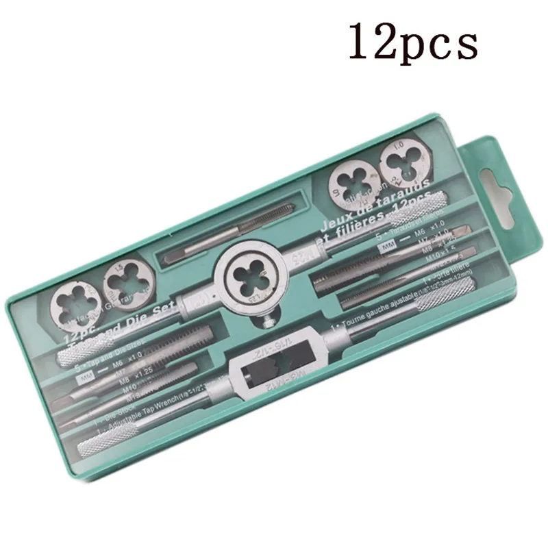 12pcs/set HSS Tap and Die Set M6 M12 Screw Thread Metric Plugs Taps