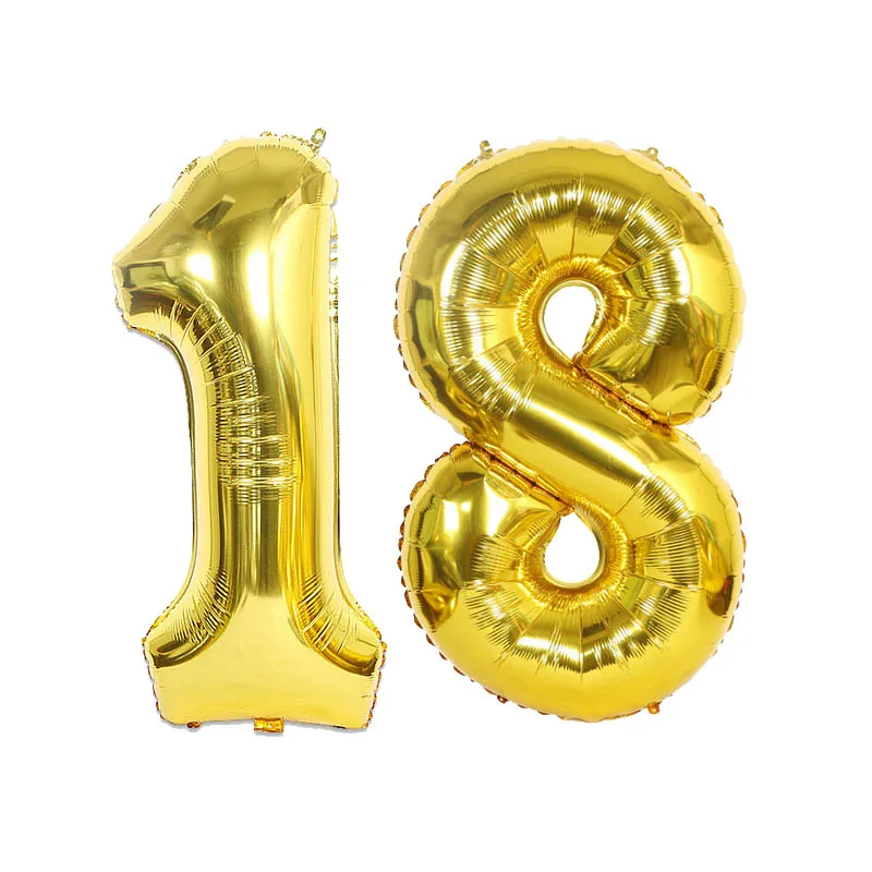 2 шт. 32/40 дюймов золотистые Серебристые воздушные шарики гигантский цифра 18 24 25 26 праздничных воздушных шаров "для девочек 25th лет вечерние украшения поставок - Цвет: gold 18