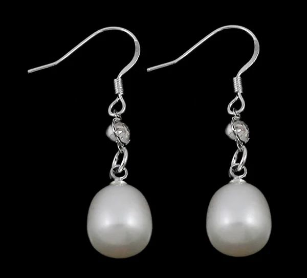 

Wholesale 1 Pair Natural Real White Teardrop Charm Dangles Freshwater Pearl Drop Earring Rhinestone Wedding Bridal Earrings Gift