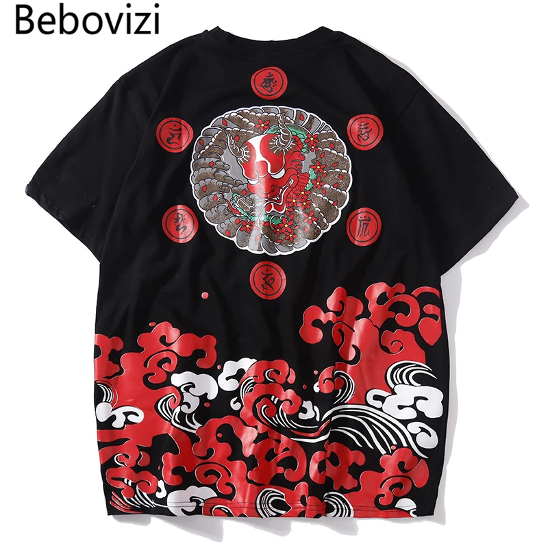 

Bebovizi Brand Tees 2018 Summer Women Men Short Sleeve T-Shirt Japanese Style Ukiyo E Street Hip Hop Cotton Loose Print TShirt