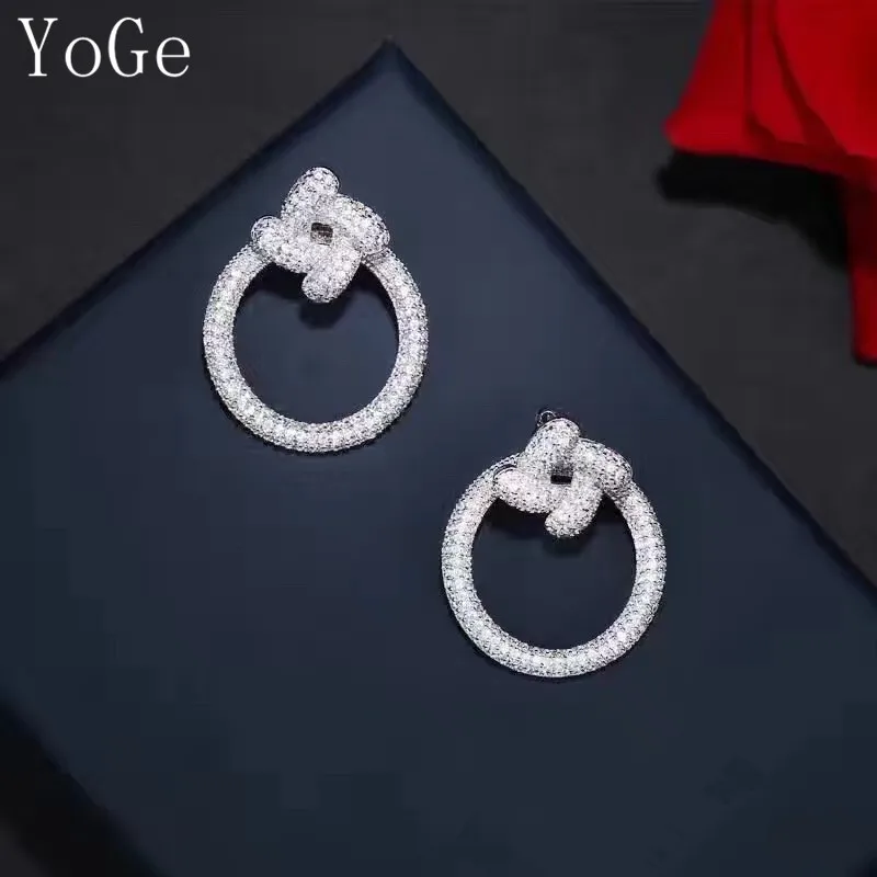 

YoGe statement jewellery, E2567 Brand New Design stylish AAA CZ flower shaped 2pcs round earrings ,women's accessaries