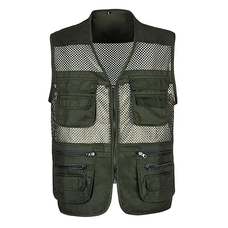 

Vest XL-3XL New Male Casual Thin Breathable Sleeveless Jacket Mens Multi Pocket Reporter