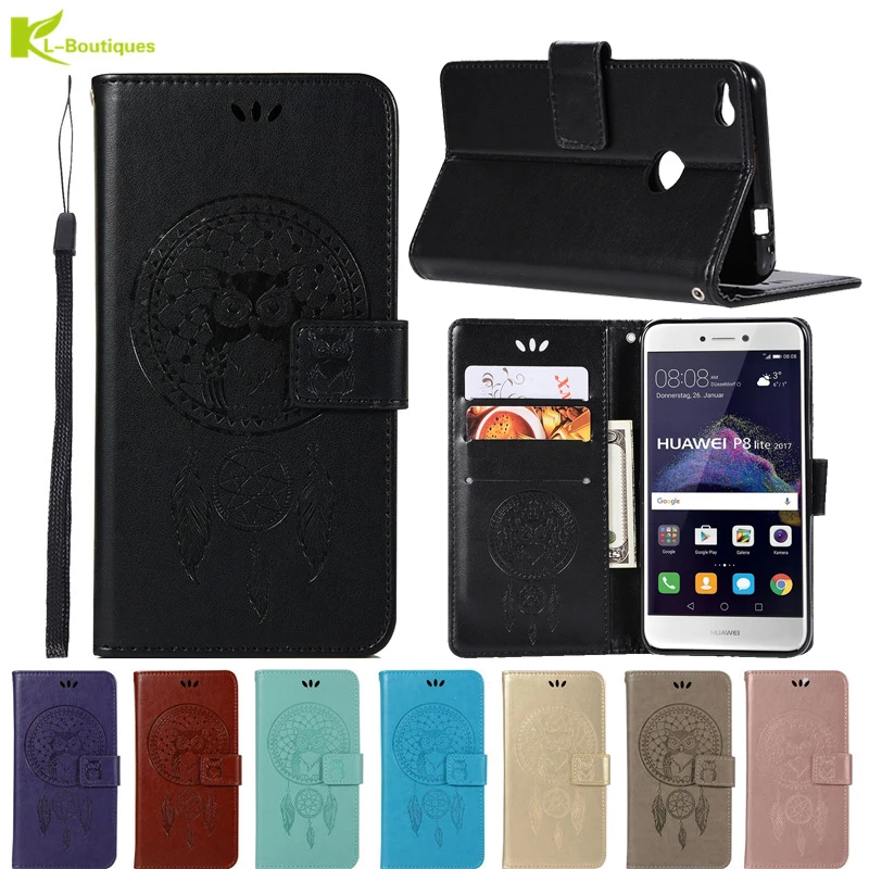 

Huawei P8 Lite 2017 Phone Etui on For Fundas Huawei P8Lite 2017 Honor 8 Lite Case Luxury Owl Leather Flip Wallet Card Back Cover