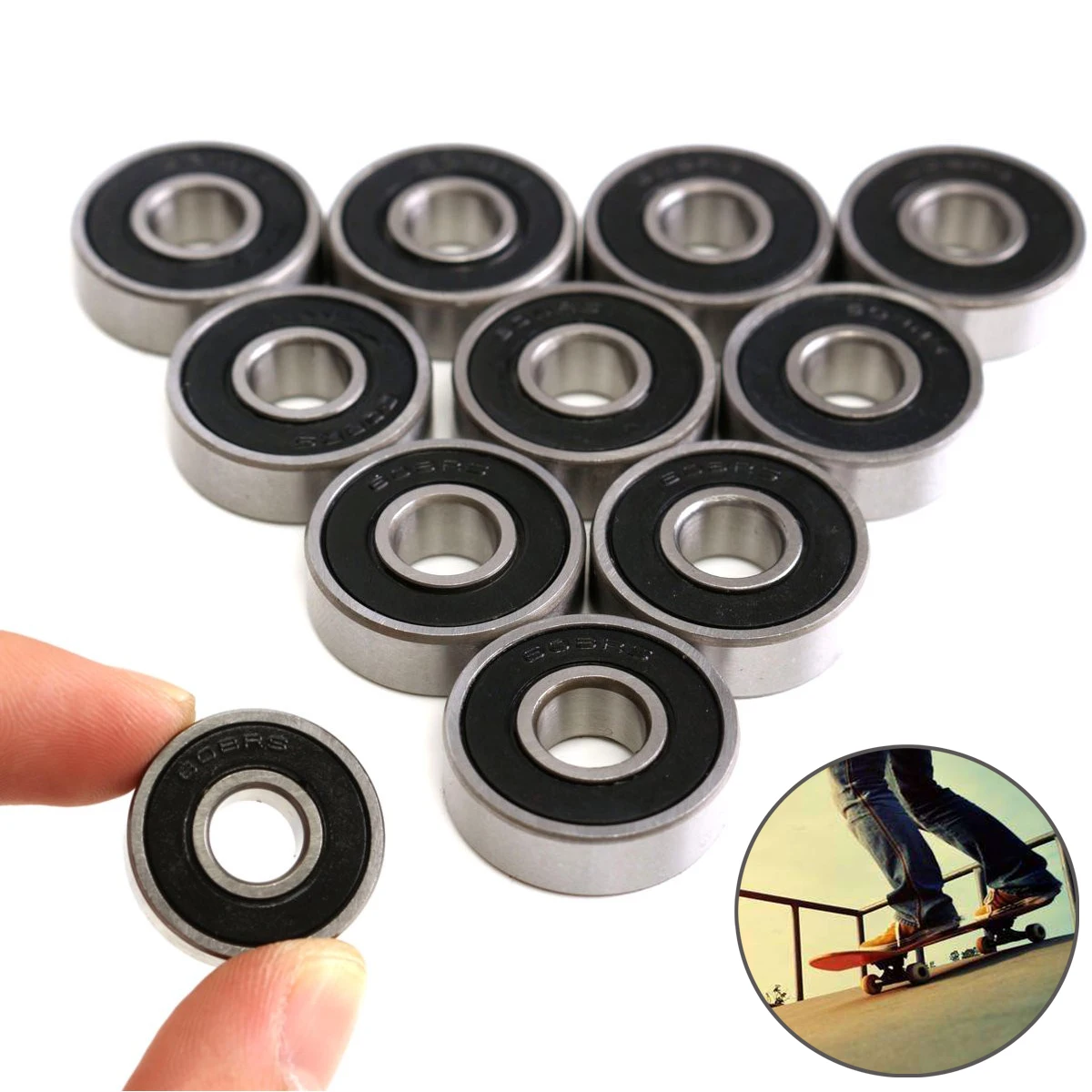10x/set 608-2RS Rubber Seal Skate Roller Hockey Steel Ball Bearing 8x22x7mm 