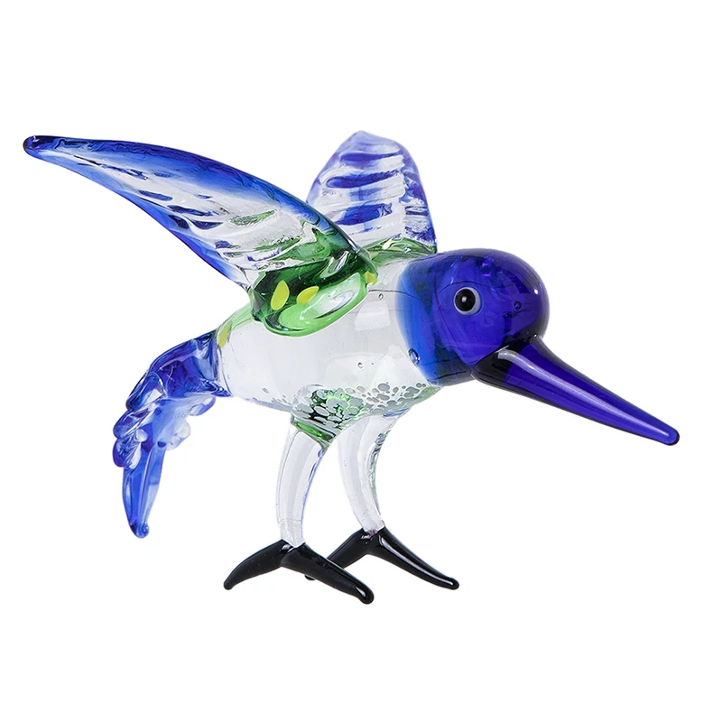 

H&D Handmade Blown Mini Glass Bird Figurine Art Blue Hummingbird with a Long Beak Glass Sculpture Decor Creative Craft Gifts