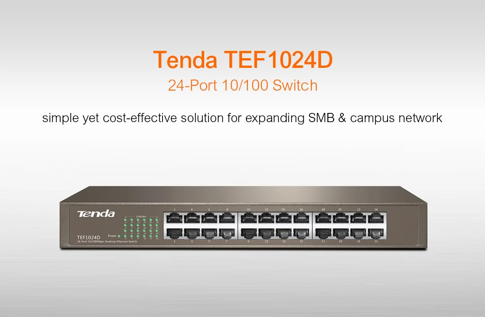 Tenda TEF1024D 10/100M энтернет сетевой коммутатор 24 порта QoS, LACP полный дуплексный VLAN sup порт Auto MDI/MDI-X, половина/полный дуплекс