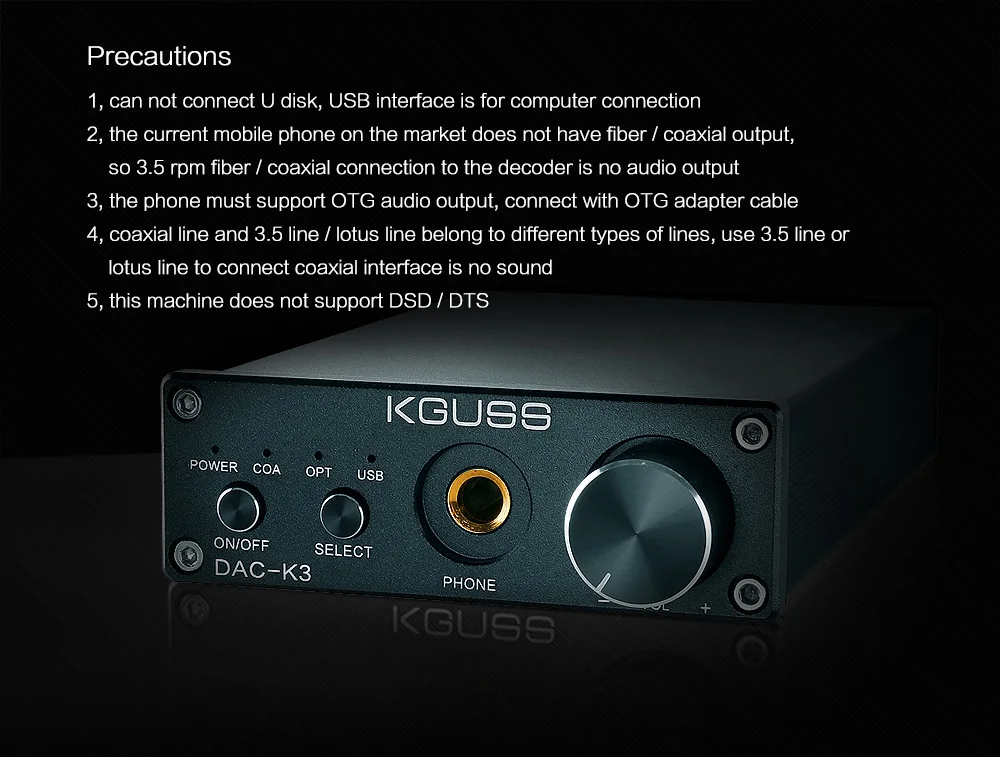 KGUSS DAC-K3 TPA6120 2,0 Мини HIFI USB DAC декодированный аудио усилитель для наушников 24BIT 192 кГц OPA2134 AMP DC12V