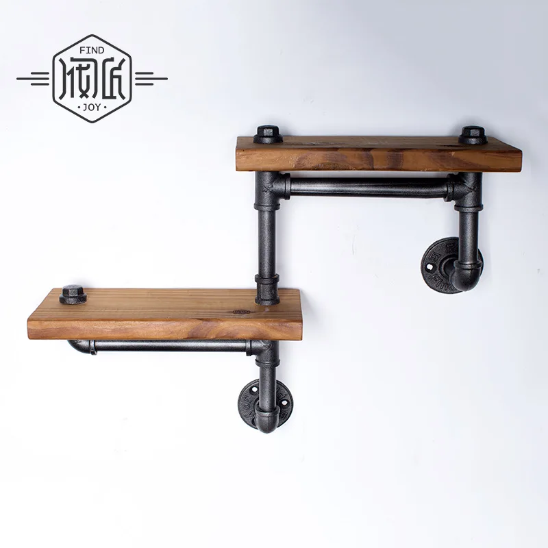 

American Vintage Industrial Pipes Iron Old Retro Metal Creative LOFT Wall Shelf Wood shelf Bookcase bookshelf Retro-Z7
