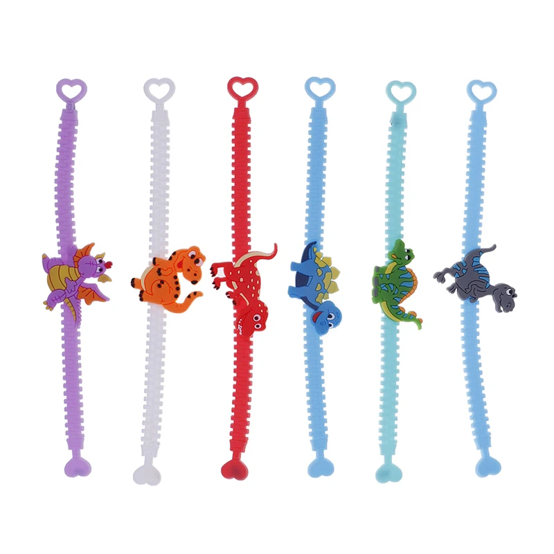 

6pcs Dinosaur Rubber Bangle Cute Animal Bracelet Birthday Easter Holiday Party Kids Children Girl Boys Wristband Gift Favor
