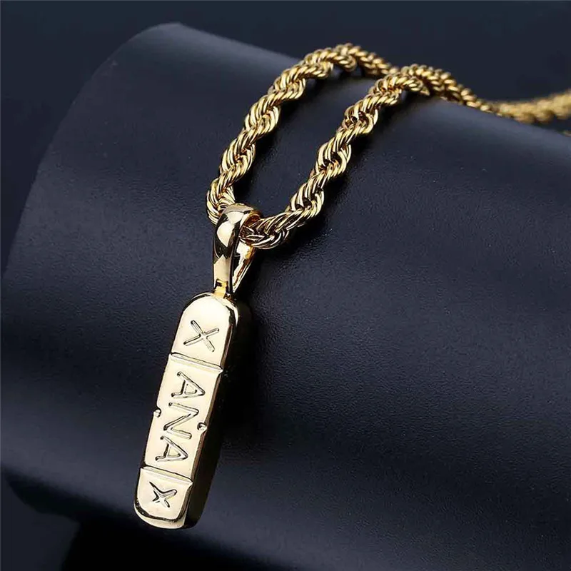 

Hip Hop Silver Gold Color Cool Necklace Men Bar Pendant Letter Necklace Pill Chain Pendant Necklace Collier Party Jewelry Z4
