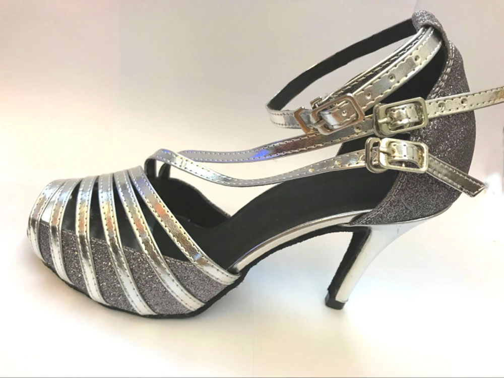 New Ladies Girls Grey Glitter font b Salsa b font Ballroom Dance font b Shoes b