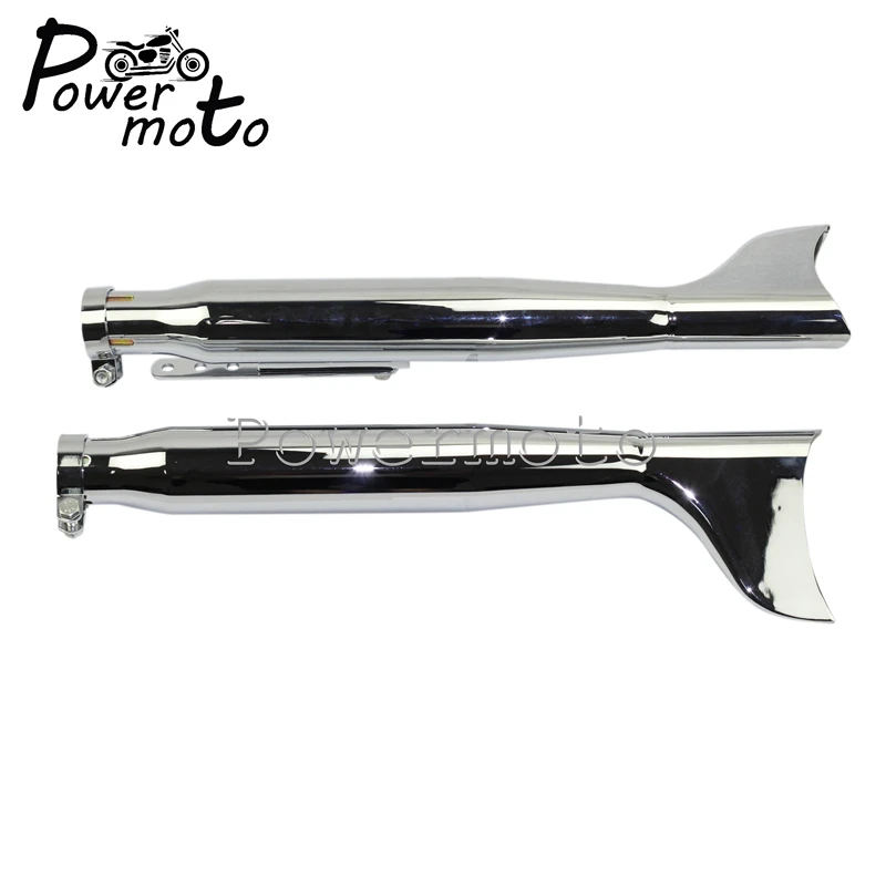 

1Pair Chrome 550mm Left Right Side Motorcycle Fish Tail Fin Exhaust Muffler Silencer Pipe For Harley Chopper Cafe Racer 35-41mm