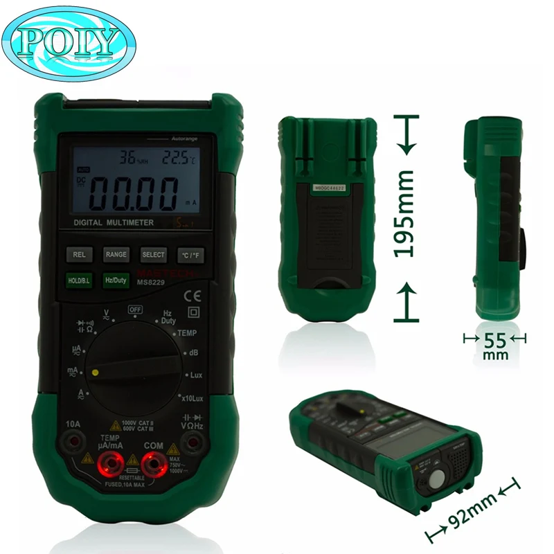 

Mastech MS8229 Auto-Range Digital Multimeter With Multi-function Lux Sound Level Temperature Humidity Tester Meter
