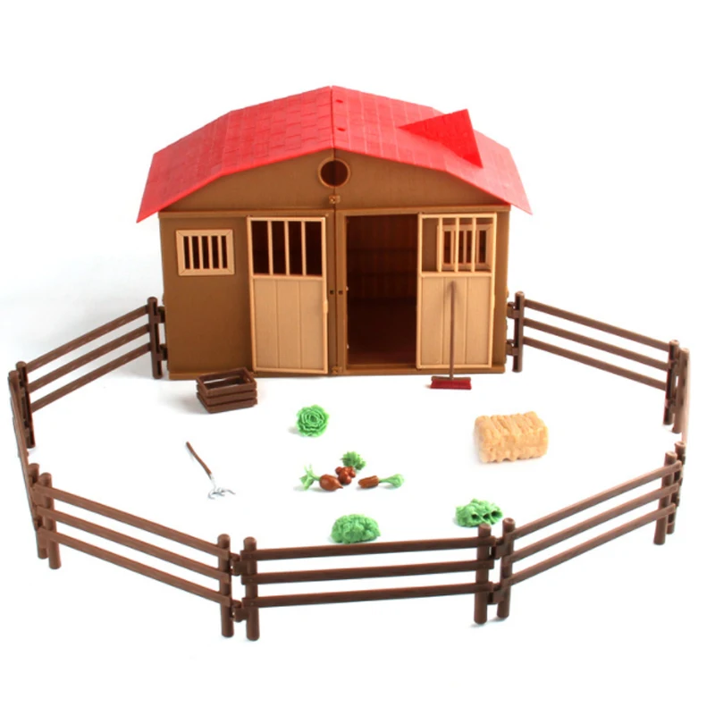 New 1 Set Pretend Play Toy Farm Small House Ranch Hut Simulation Scene