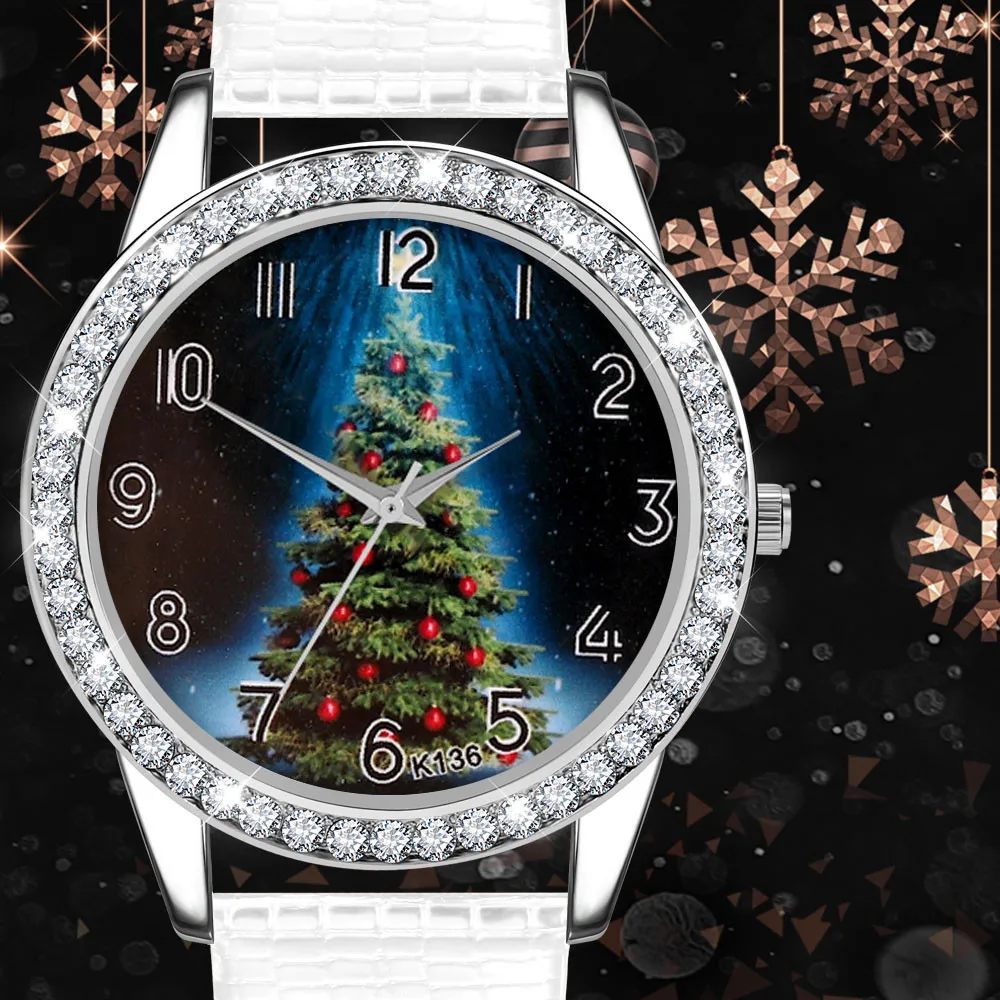 

Women Watch Christmas Diamond Leather Band Analog Quartz Vogue Wrist Watches Gif Christmas watch women's watches of the famous