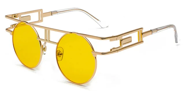 Новые модные стимпанк Солнцезащитные очки женские ретро солнцезащитные очки стильные уникальные мужские готические Круглые Солнцезащитные очки UV400 - Цвет линз: Gold-Yellow