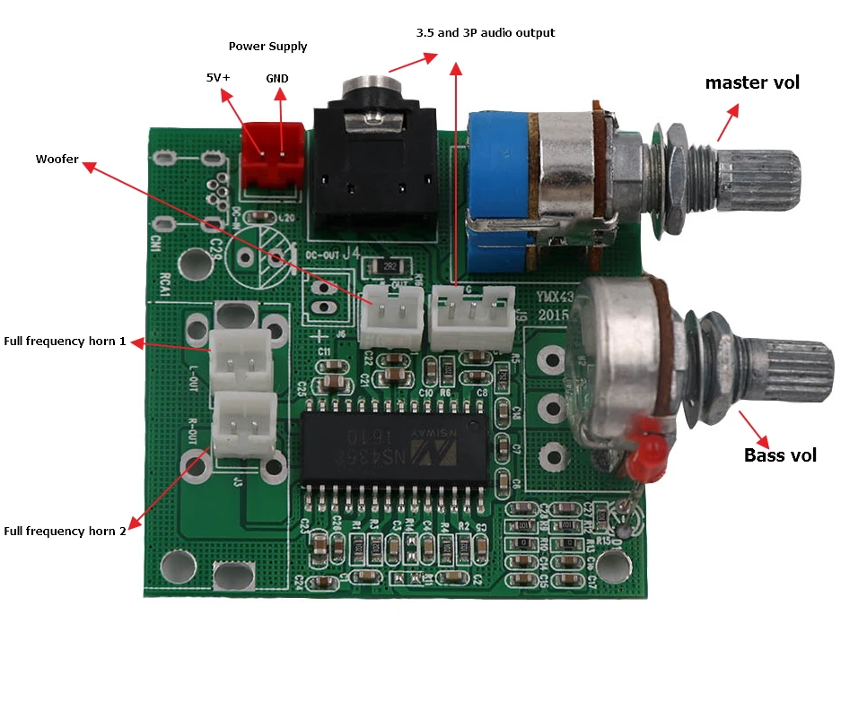 10pcs/lot 5V 2.1 Channel Power Amplifier Audio Board Stereo Class D Digital DIY MP3 sound module MP006 DC 2A 20W MP006