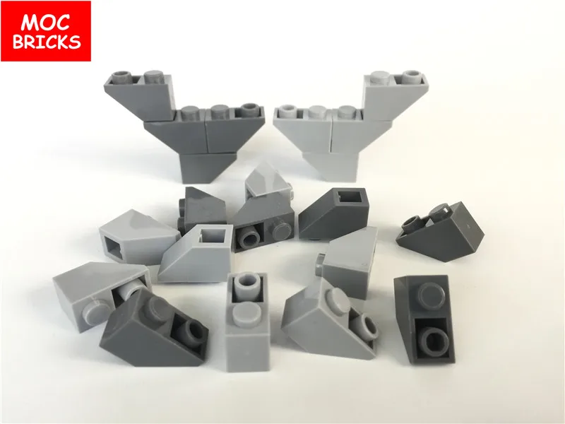 

50pcs/lot MOC Bricks Light gray & Dark gray Inverted Slope Bricks 2X1 fit with 3665 Building Blocks Action Figure children gifts