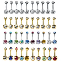 10 шт хирургическая сталь красочные CZ драгоценный камень золото и серебро пупок кольца пирсинг Nave бар украшения для живота, для тела