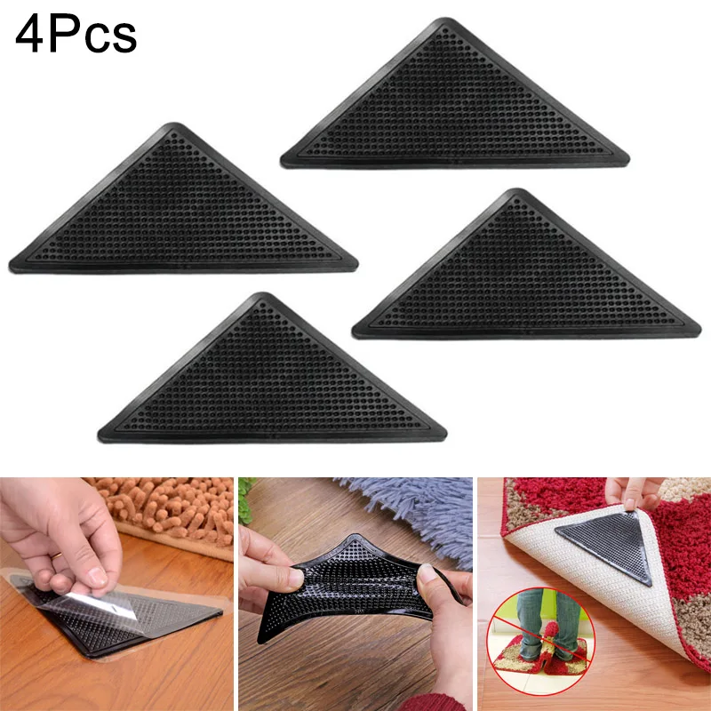4pcs Rug Carpet Mat Grippers Non Slip Skid Reusable Washable Gripper
