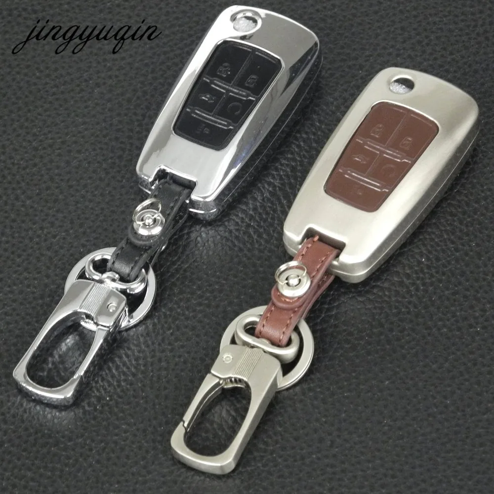 

jingyuqin Zinc Leather Remote Key Case for Chevrolet Camaro Cruze Impala Malibu Sonic Buick LaCrosse Opel 5BTN Flip Fob Cover