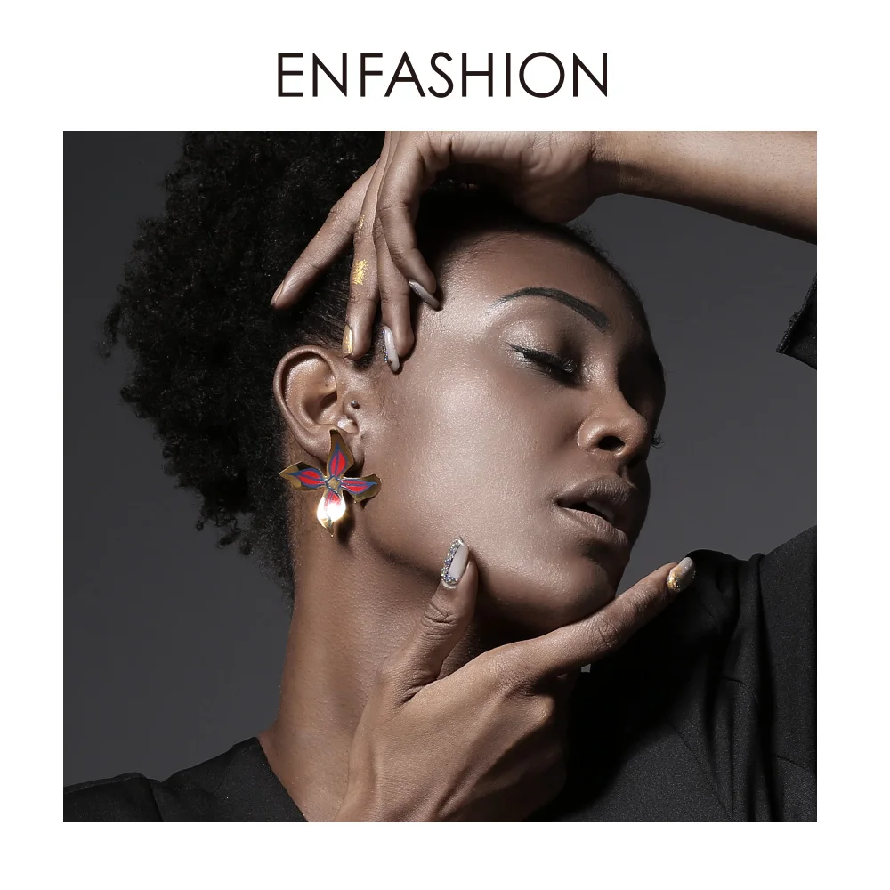 Enfashion лаковые художественные сережки-гвоздики с ручной росписью в виде цветка для женщин, большие серьги золотистого цвета, модные ювелирные изделия Oorbellen EBQ18