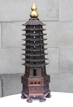 

HOT SELL ---522+++China Red Copper Bronze Wenchang Tower Stupa Pagoda Home Feng Shui Decor Statue