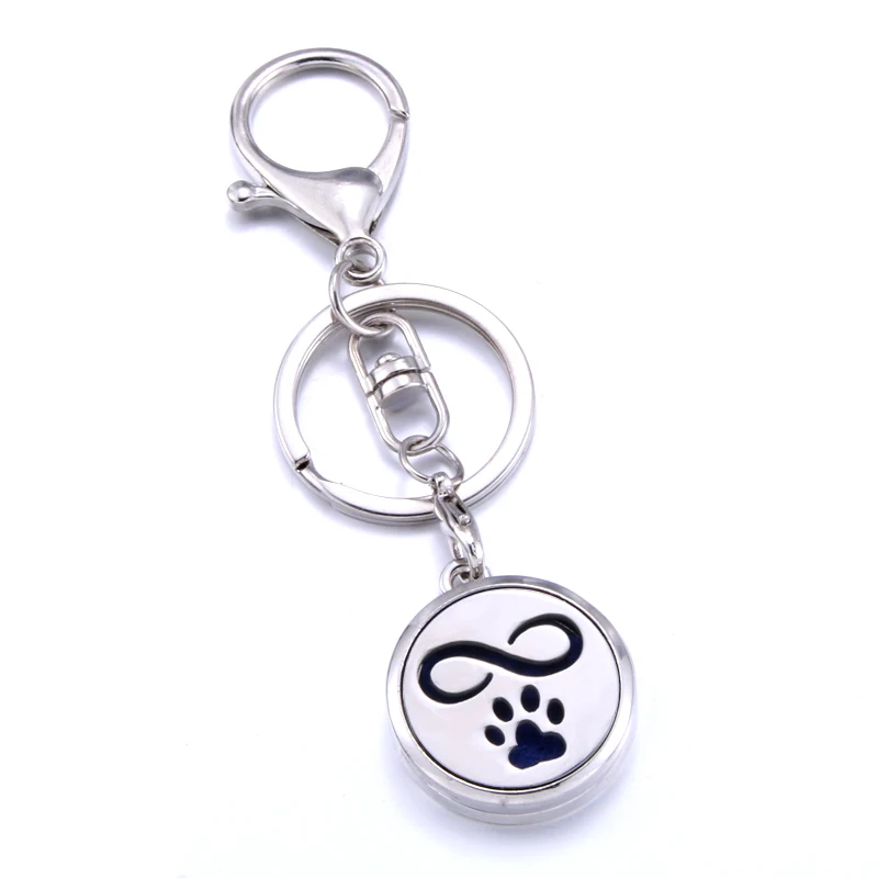 

charm Aromatherapy Jewelry Cat footprints pattern Stainless Steel Essential Oil Diffuser Perfume Locket Keychain Keyrings