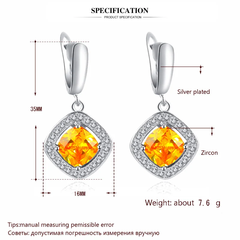 Летние Стильные желтые кубические циркониевые серьги для юбилея, серебряные штампованные ювелирные изделия с кристаллами, висячие серьги JE1017A